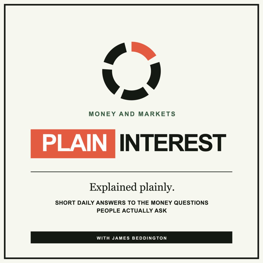 Plain Interest podcast cover: Money and Markets, explained plainly, with James Beddington.