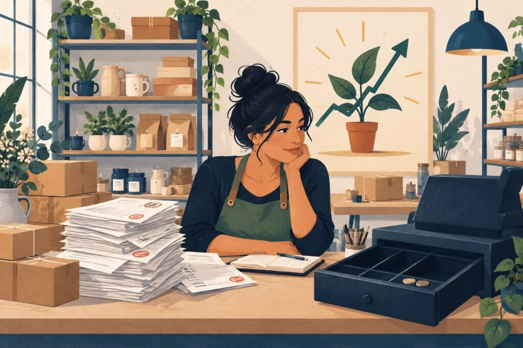 A small business has goods and customer invoices but very little cash in its drawer.